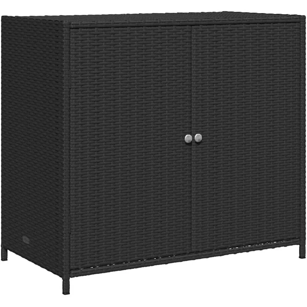 ตู้เก็บของกลางแจ้งขนาดกลางสีดำที่ทนทานพร้อมหวาย PE เหมาะสำหรับใช้ในสวนและลานบ้าน