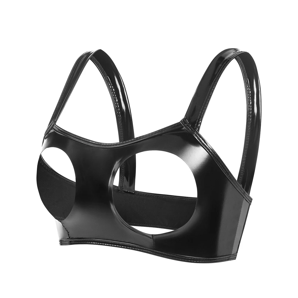 Neue Wet-Look PVC Crop Tops Glänzendes PU-Leder Ausgeschnittenes Bustier Tank Top Eng Anliegende Sexy Cropped Clubwear Croptop Camis Weste – Detail 4