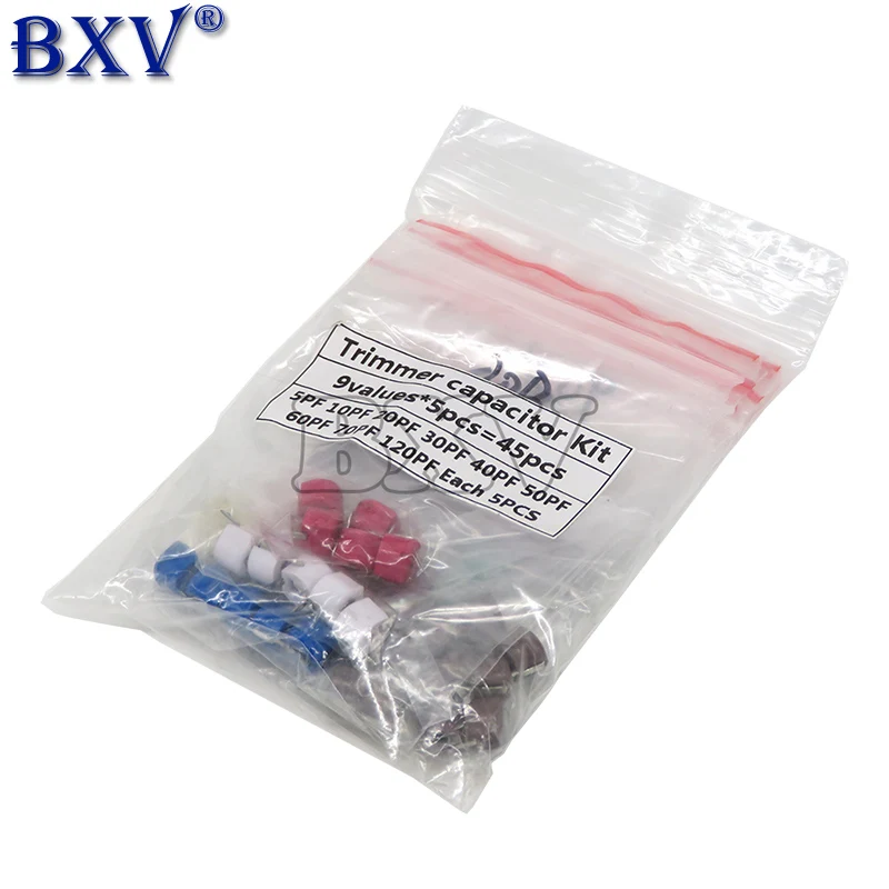 

45PCS Variable Trimmer Capacitor Assorted Kit JML06 5pf 10pf 20pf 30pf 40pf 50pf 60pf 70pf 120pf Adjustable Capacitors Set Pack