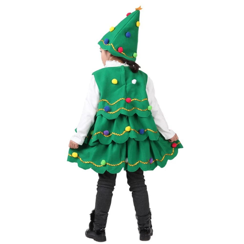 Girls Green Christmas Elf Dress Children Christmas Tree Dance Dress Halloween Carnival Party New Year Fancy Dress Festival Gift