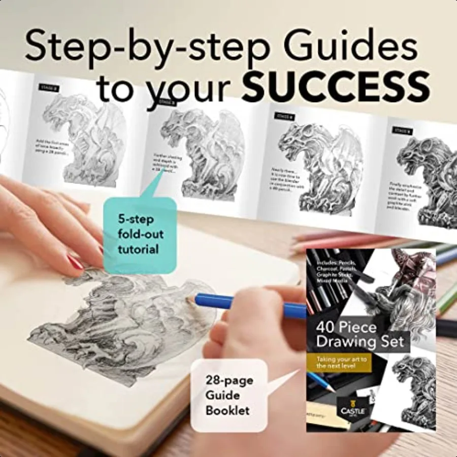 40 Piece Premium Drawing and Sketching Set with Tutorial for Artists Profionals or Beginners Pencils Charcoal Graphite and More