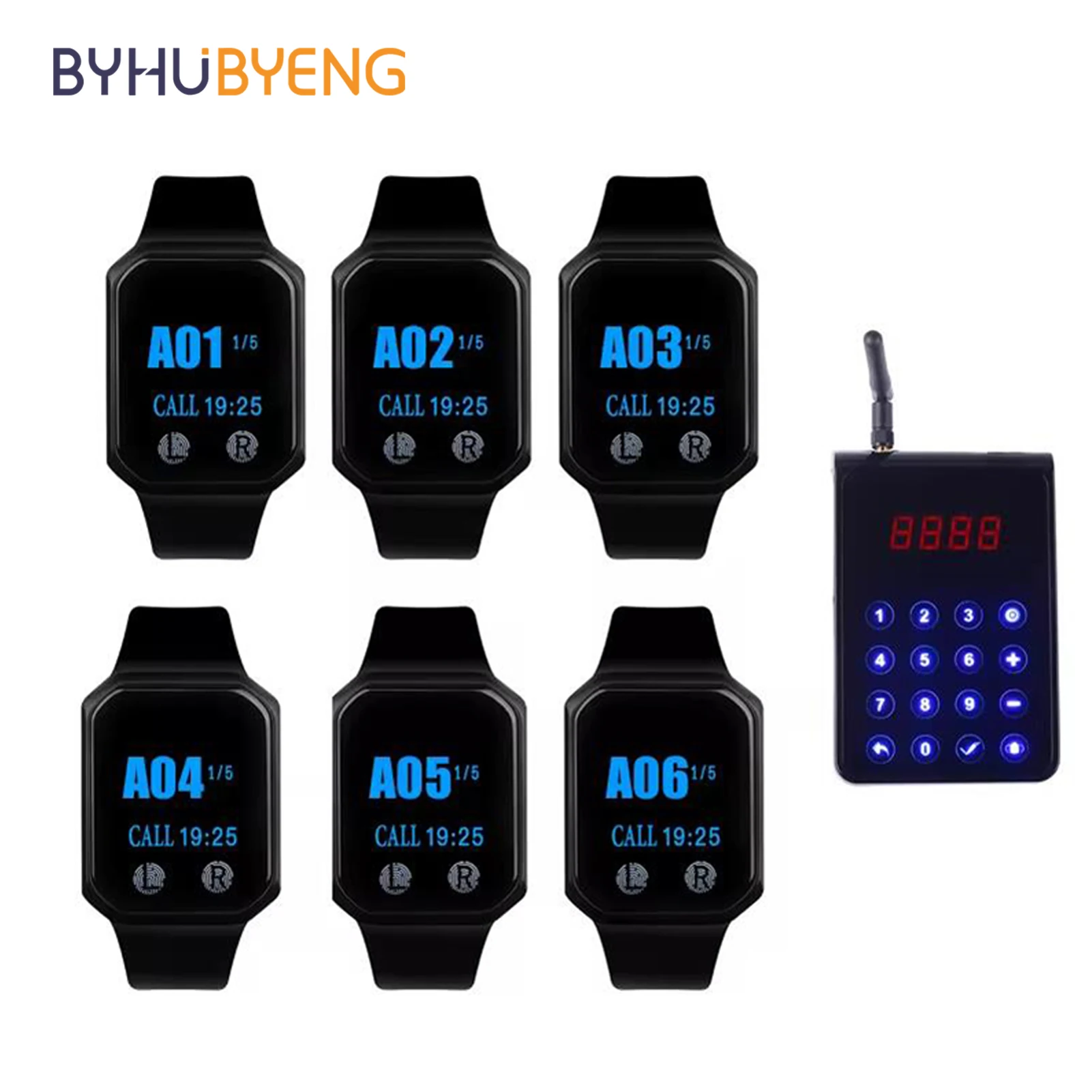 1 Keyboard Transmitter + 6 Watch Receivers Calling Waiters Buzzer Wireless Calling System for Kitchen Bar Restaurant