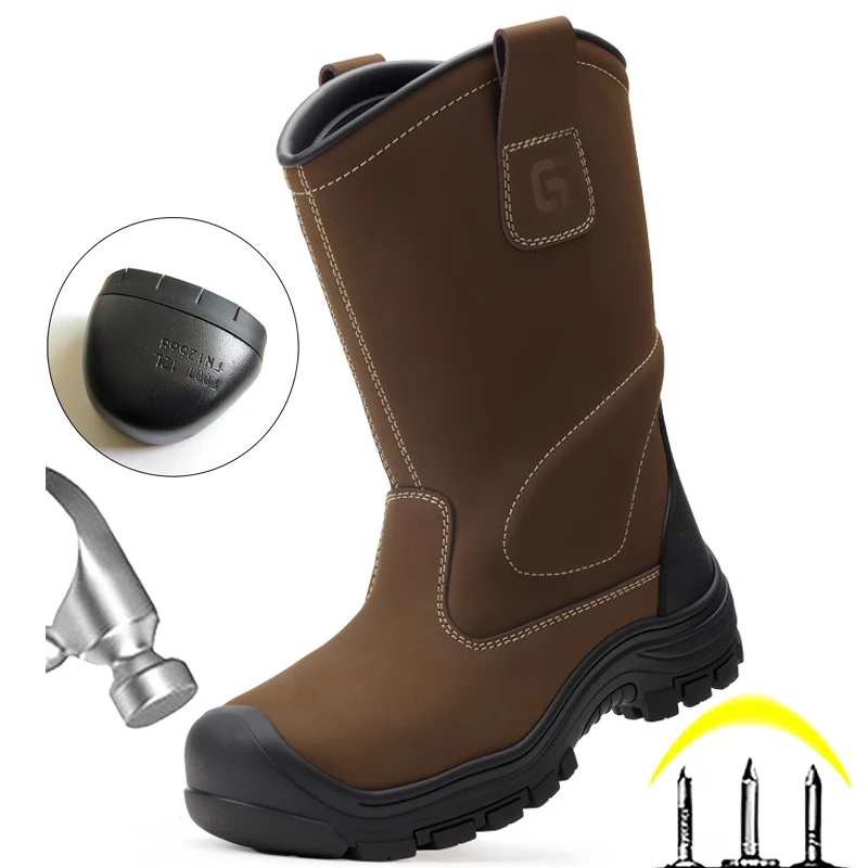 Waterproof Protective Boots Men Steel Toe Shoes Puncture-Proof High Top Boots Work Safety Shoes Male Industrial Shoes Non-slip