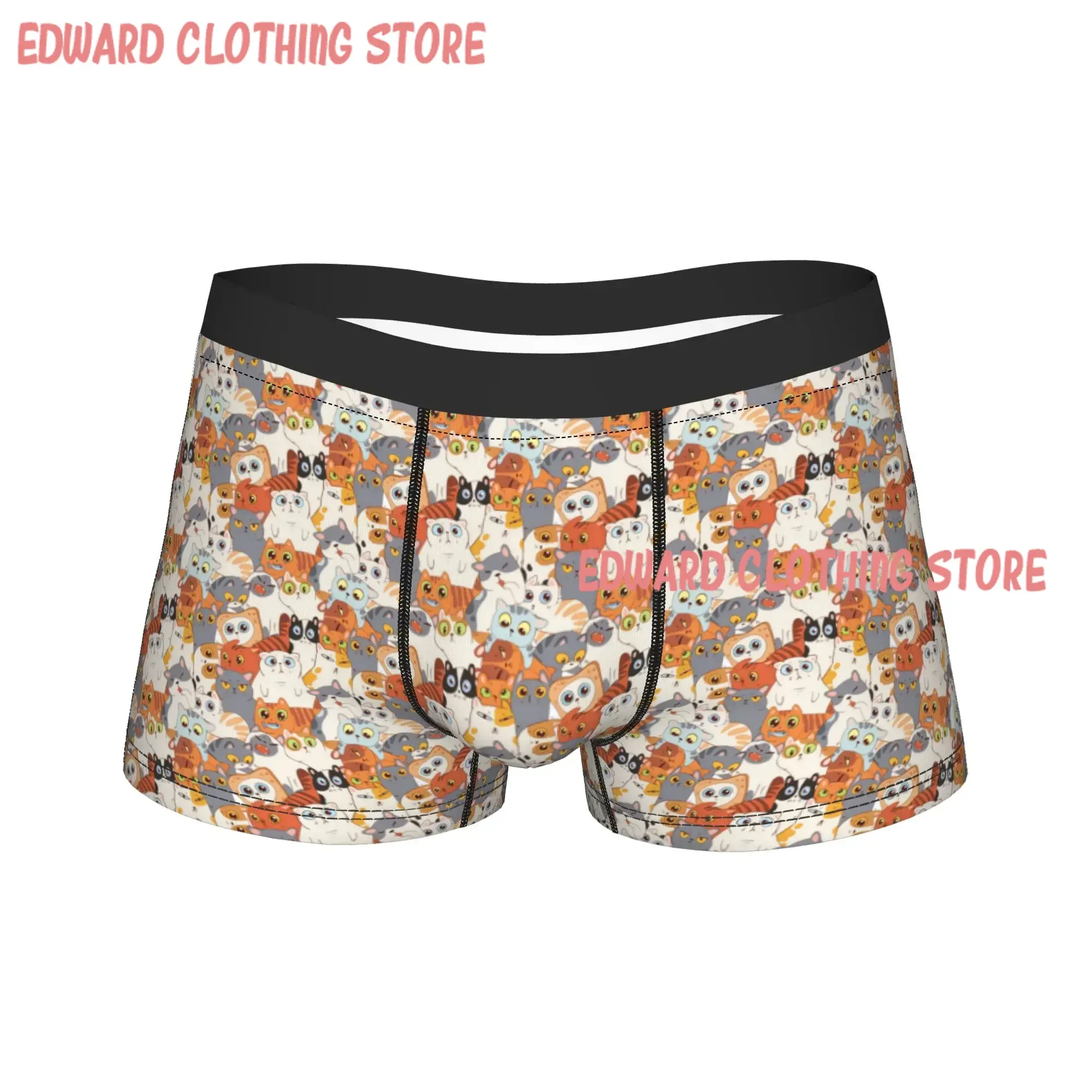 Cute Cats Animal Cartoon Underwear  Printing Boxershorts High Quality Men's Panties Sexy Soft Boxer Brief Gift Idea