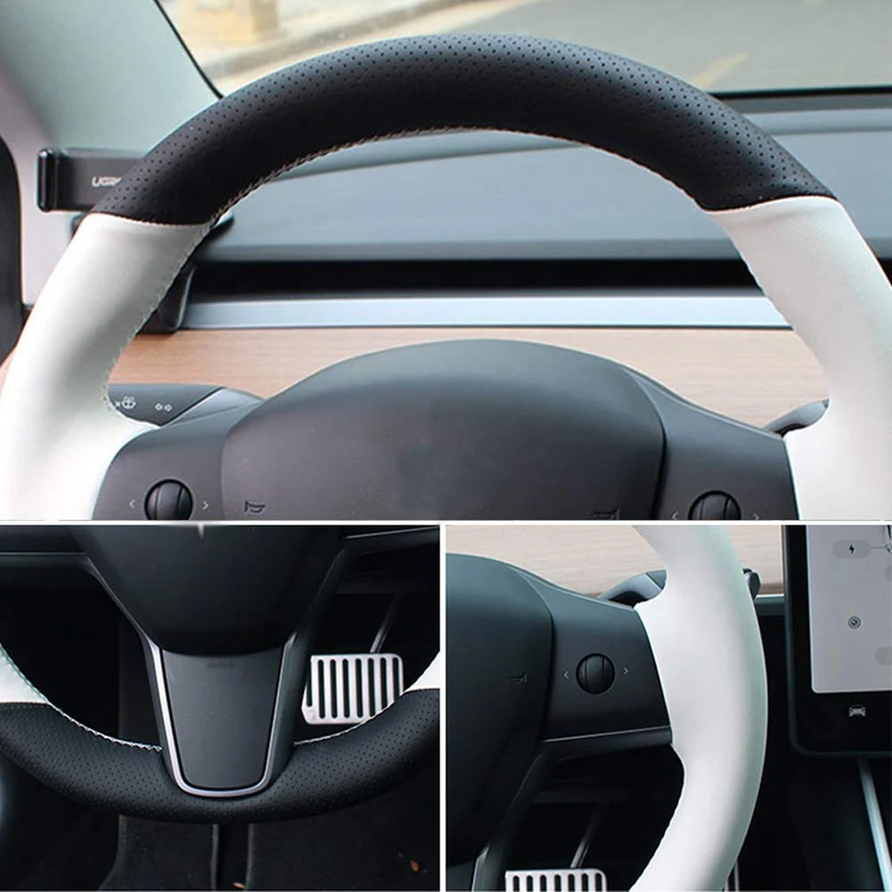 PU Auto Steering Wheel Cover Hand- on Wrap Fit for Model 3 Model Y