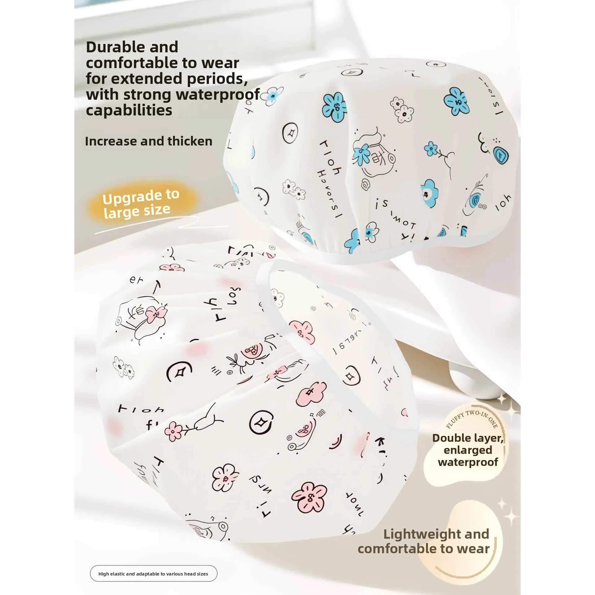 

Женская утолщенная водонепроницаемая шапочка для душа, маслостойкая, с ручной росписью, легко моющаяся, аксессуар для личной гигиены