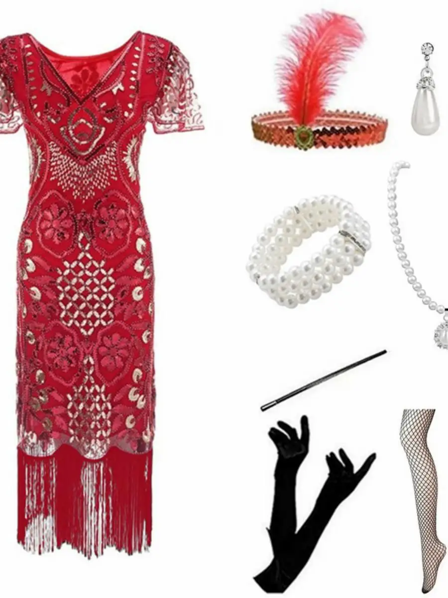 ريترو 920s غاتسبي الترتر الدكتور شرابة مساء الاسمية ort متجنب ثوب iny Cotail ملابس المرأة خمر Faion