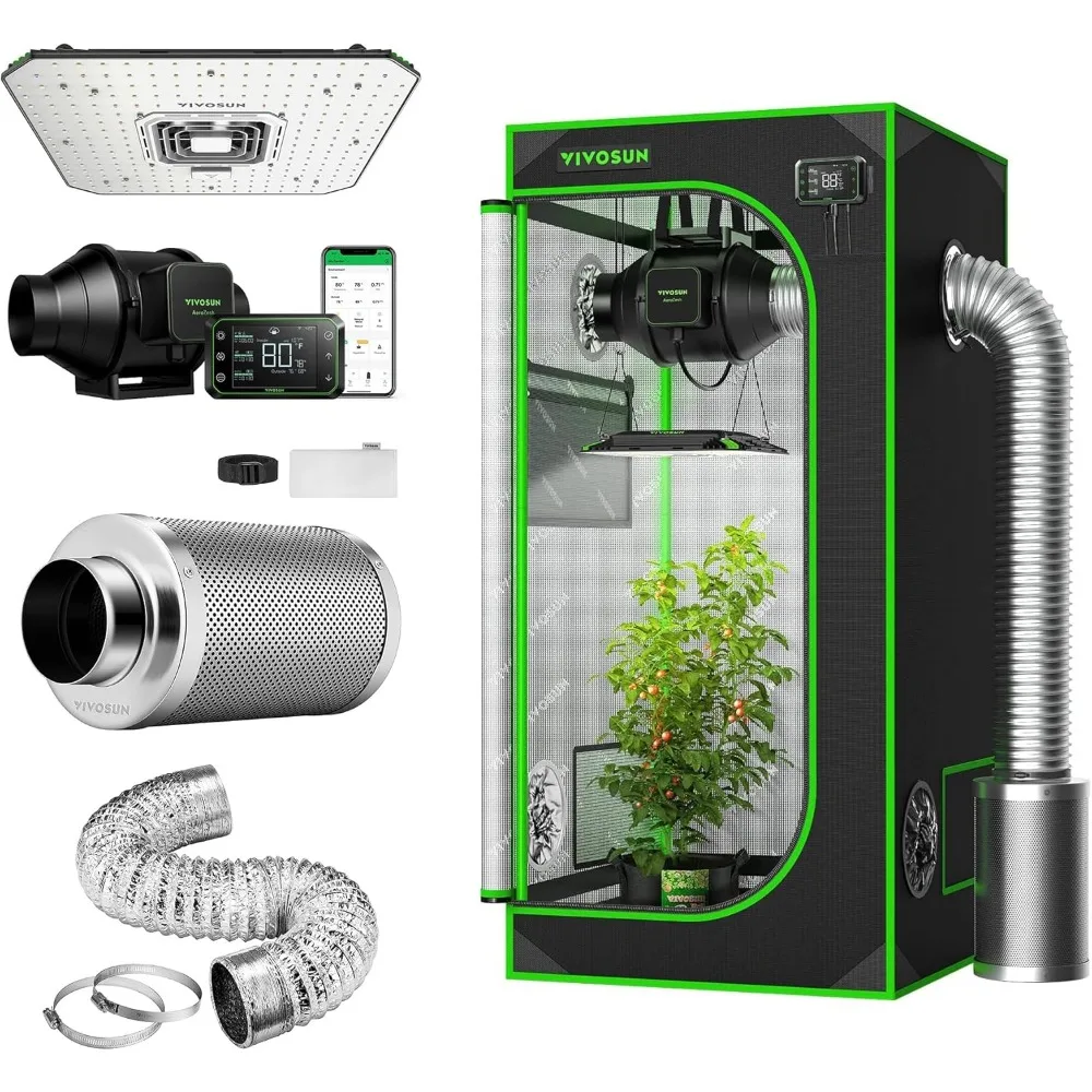 

2x2 Grow Tent, Smart Grow System with AeroLight A100 100W LED Grow Light, Air Carbon Filter Smellines Control and ，Grow Tent Kit