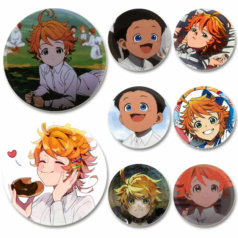 58mm The Promised Neverland Enamel Pin Cute Anime Brooches Emma Norman Ray Cartoon Badge Backpack Hat Jewelry Accessories Gift