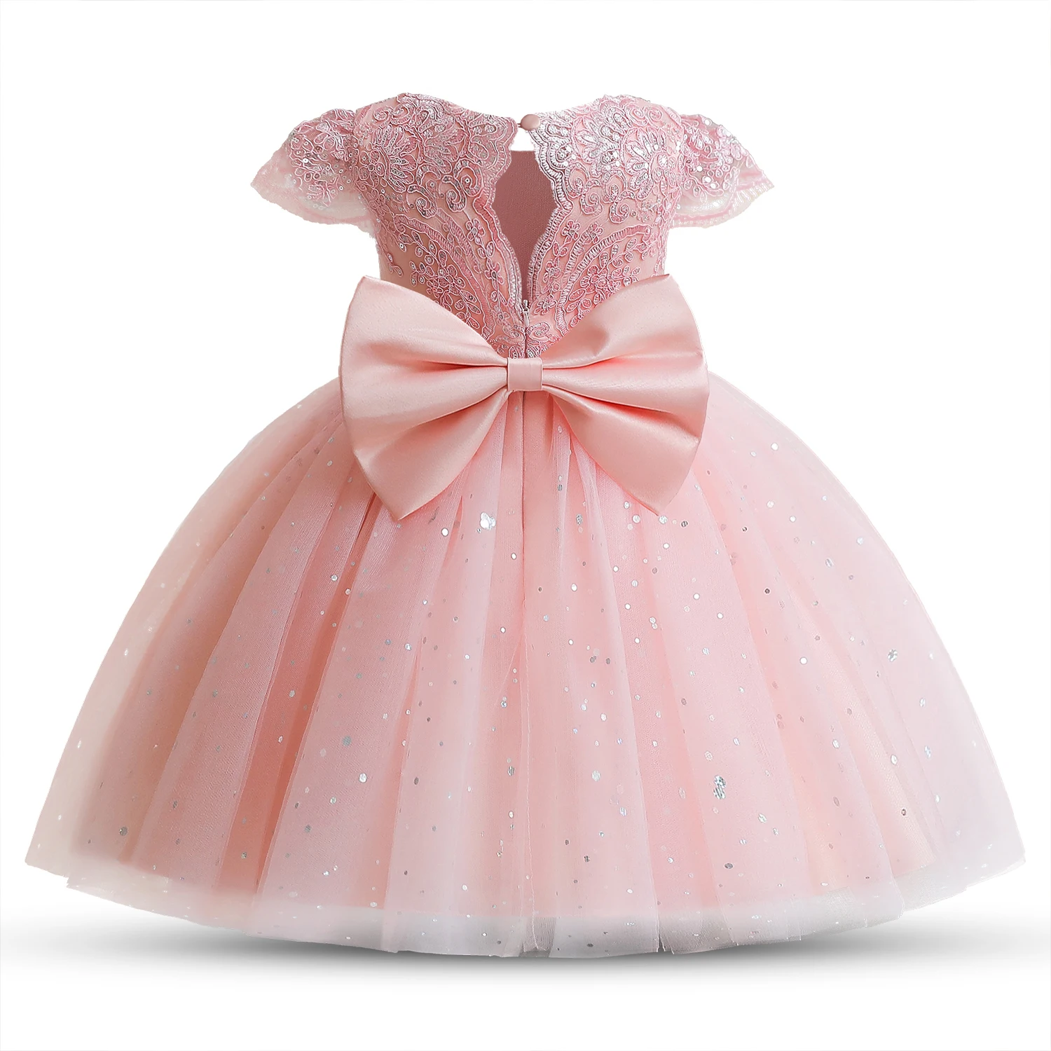 Baby Girls 1st Birthday Baptism Dress Summer Girls Backless Embroidery Sequin Tutu Flower Girl Dresses for Wedding Kids Clothes