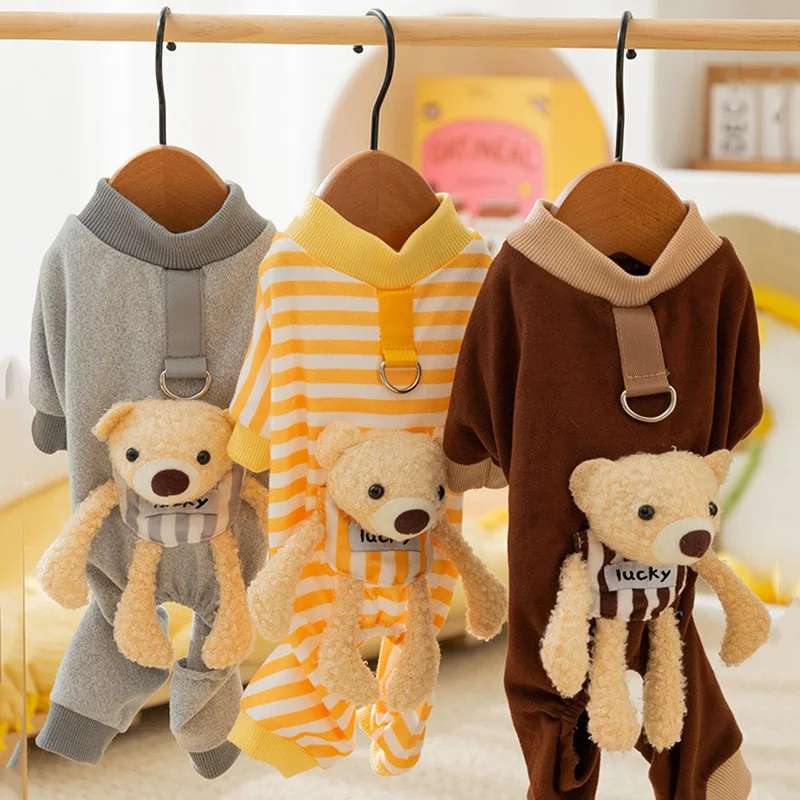 

Pet Pocket Stereoscopic Bear Four-legged Suit Homewear Small and Medium-sized Winter Clothes Teddy Warm Jumpsuits