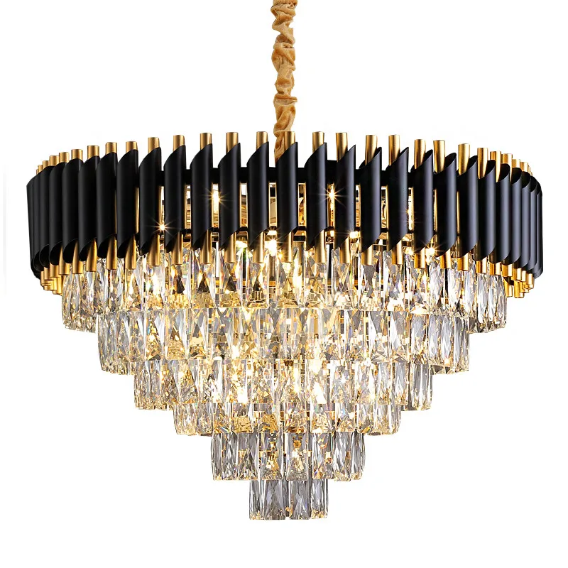 2022 New Hot Sale Luxury K9 Crystal Chandeliers For Living Room Bedroom Black Metal Led Indoor Lighting House Decoration