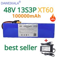 48V 100Ah 1000W 13S3P XT60 48V lithium-ion battery pack 100000mAh, suitable for 54.6V electric skateboard commuting skateboard t