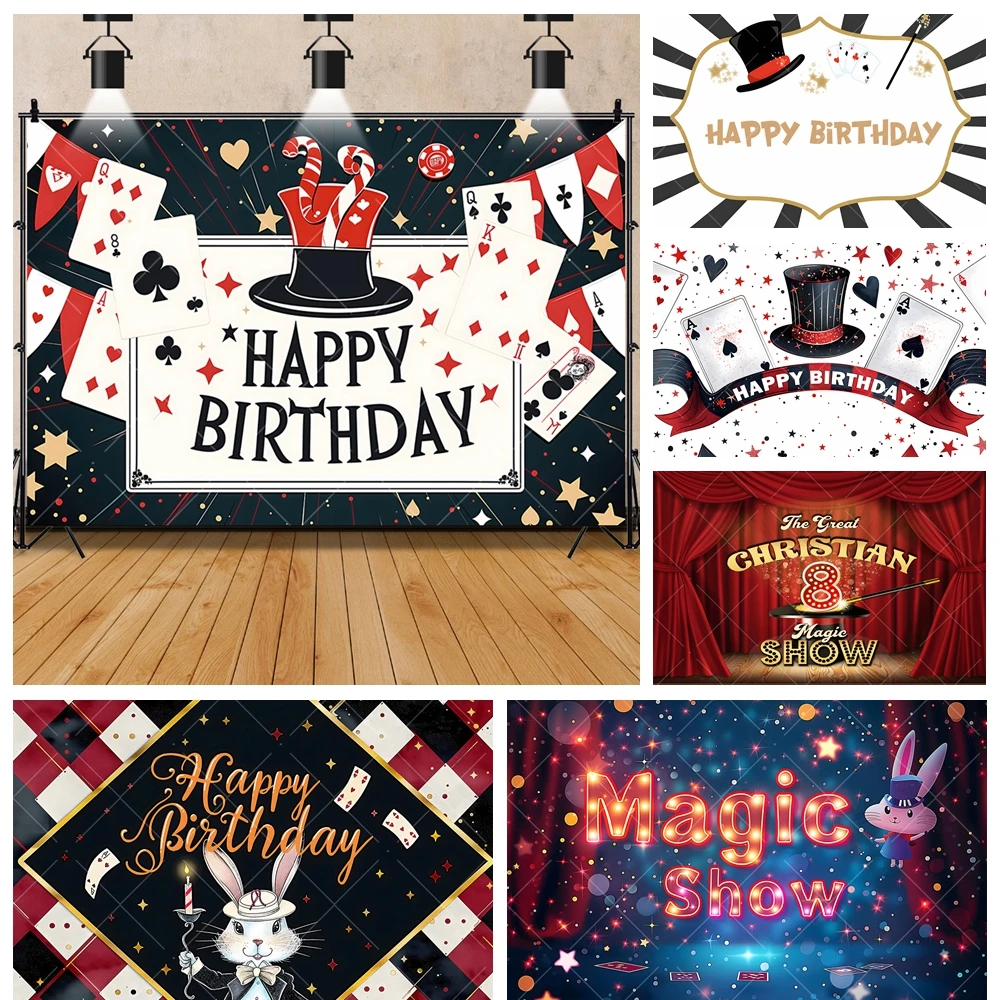 

Magic Card Magic Show Girl Boys Gifts Happy Birthday Party Banner Backdrop Custom Kids Room Photo Poster Decor Studio Background