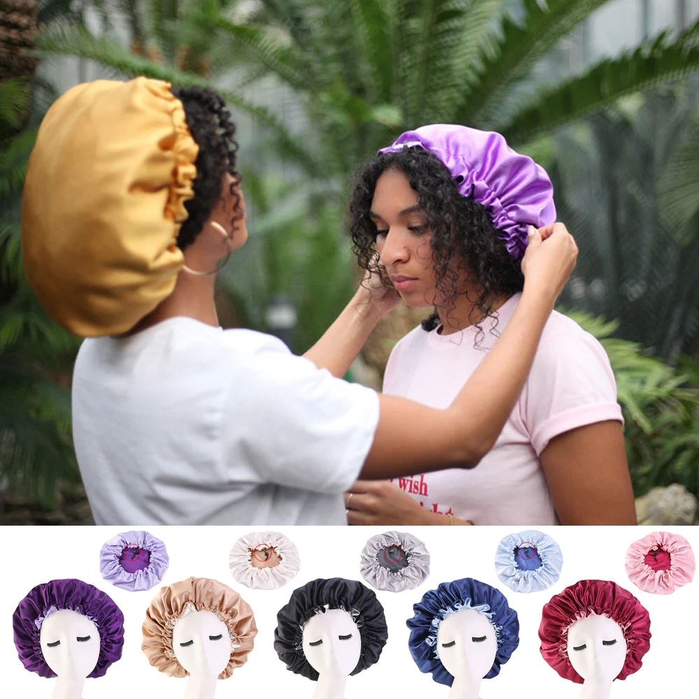 Hair Satin Bonnet For Sleeping Cap Silk Bonnet Bonnet Femme Women Night Sleep Cap Head Cover Flower Elastic Band Solid