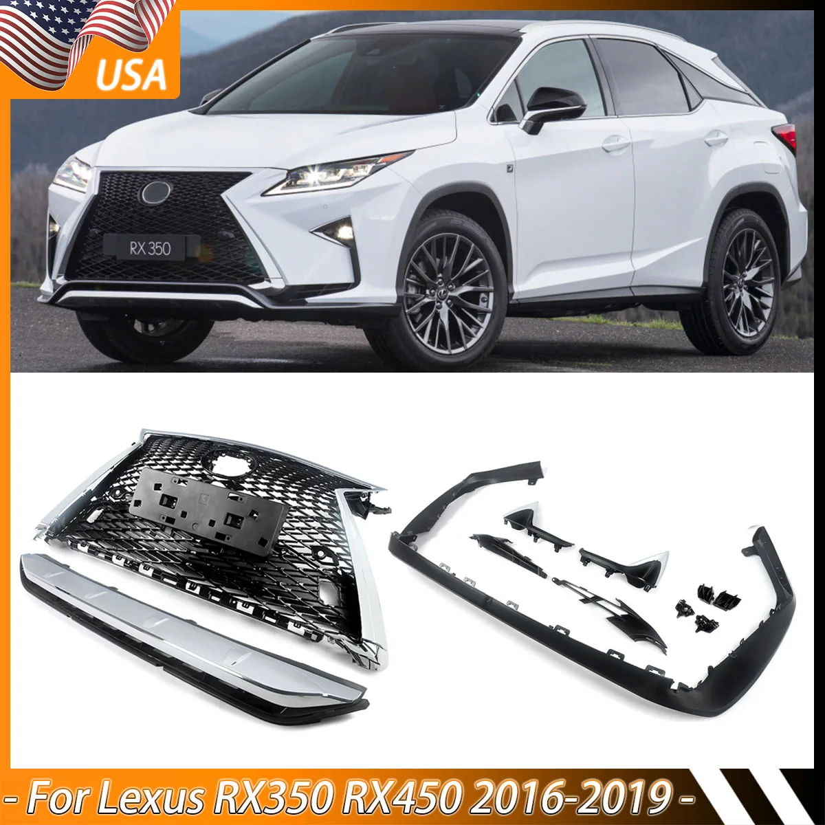 For Lexus RX350 RX350L RX450H 2016 2017 2018 2019 Front Bumper Upper Centre Grills Trim F Sport Style Grille Assembly