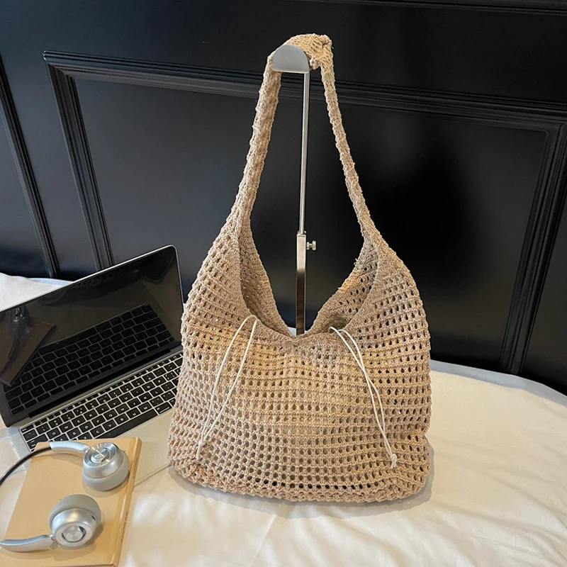 Schicke, schlichte Damen-Schultertasche mit großem Fassungsvermögen, Einkaufstasche, Strandtasche für Frauen, lässige Stroh-Webtasche, Damenhandtasche, Geldbörse