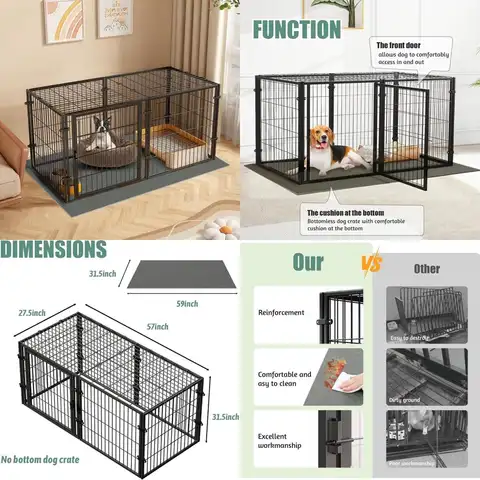 Large Metal Dog Crate for Medium and Small Dogs - 59 Inch XL Outdoor Indoor Pet Cage, Safe Puppy Playpen Yard Enclosure