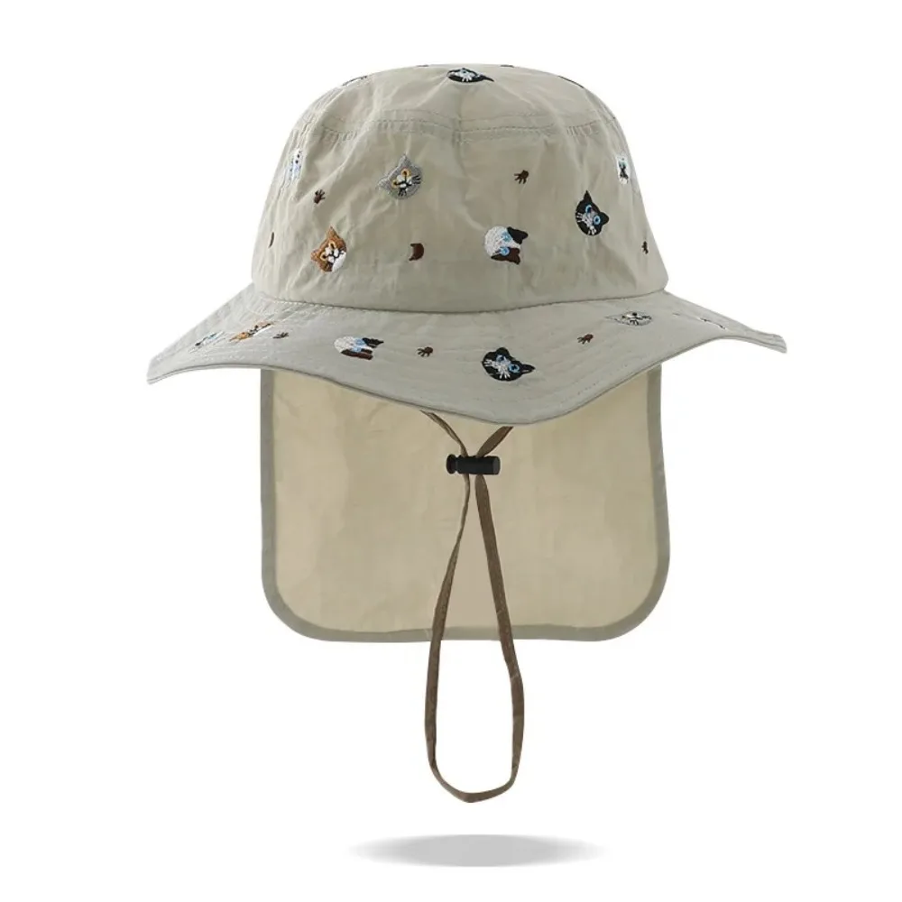 

Kawaii Children Panama Cap Neck Protection Cartoon Embroidery Broad Brim Bucket Hat Quick-dry Soft Baby Sun Hat 1-4 Years Old