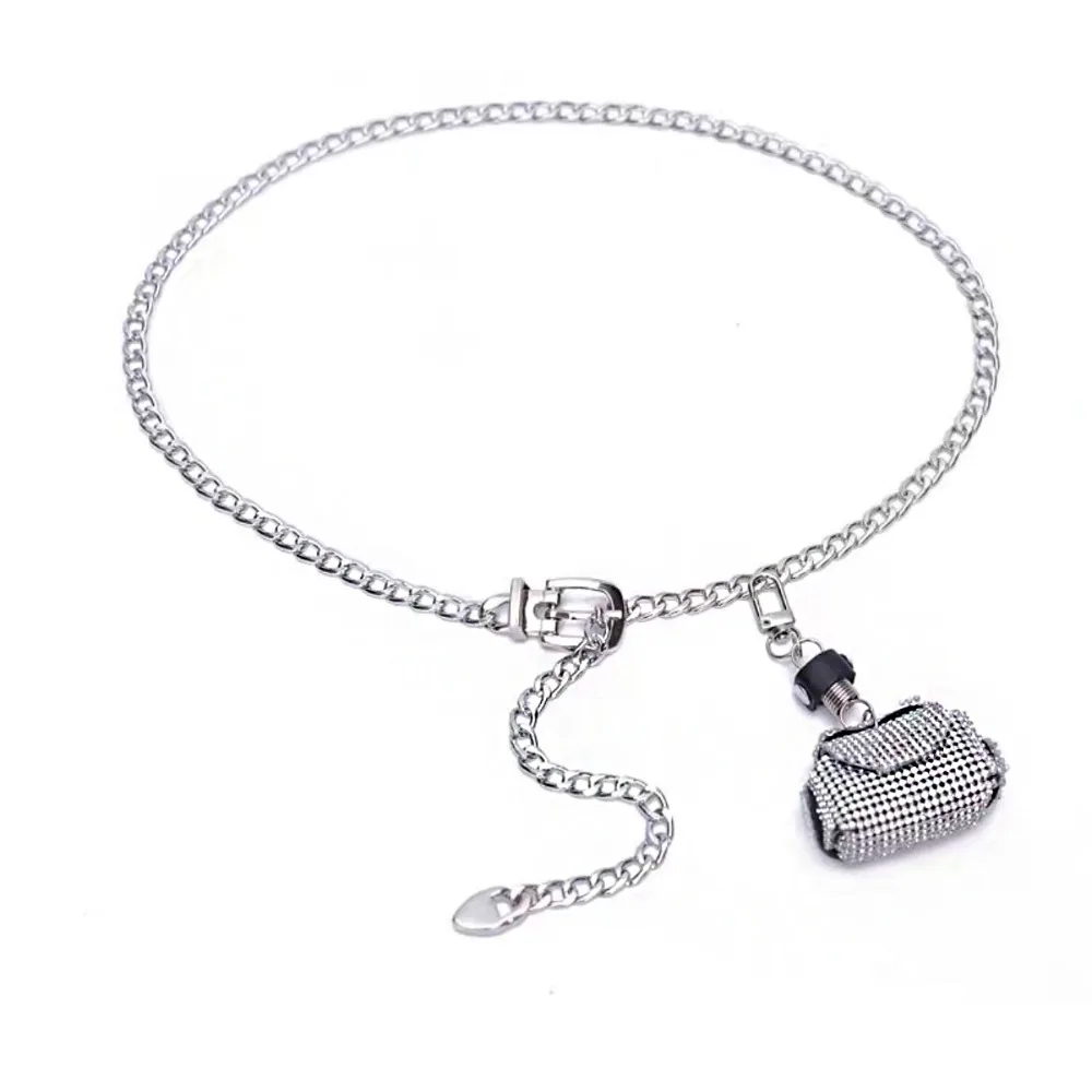 

Портативная металлическая поясная цепочка в корейском стиле, съемная сумка-кошелек, женская поясная сумка, серебряный пояс из сплава, женский ремень