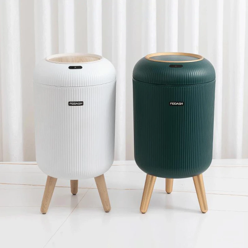 Automatic Sensor Waste Bin Household Bathroom Kitchen Trash Can with Lid Anti Odor Movable Litter Bin Luxury Simple Wastebasket