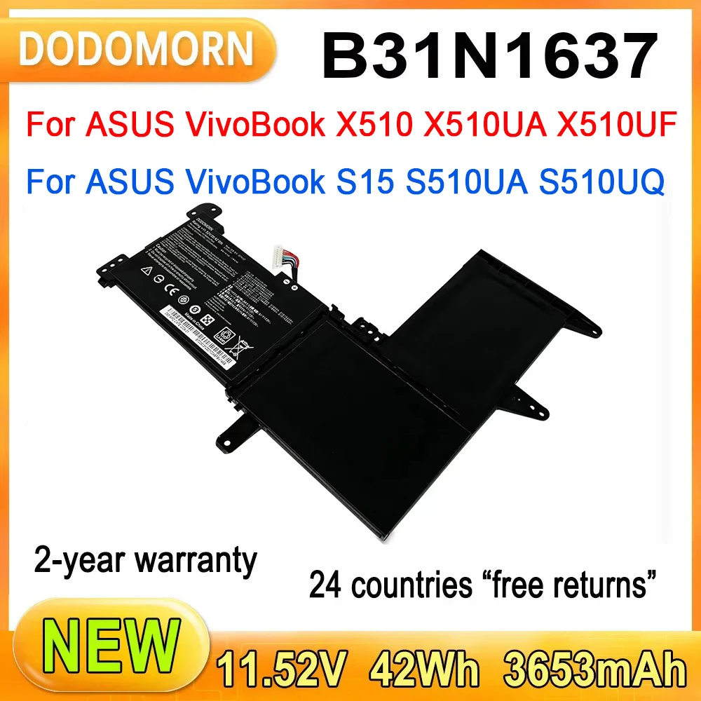 New B31N1637 Laptop Battery For ASUS VivoBook X510 X510UA X510UF 42WH For ASUS VivoBook S15 S510UA S510UQ High Quality 11.52V