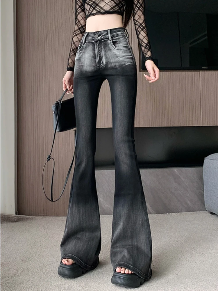 Flare Jeans Women Slim Gentle Cowgirl Clothes Korean Fashion Autumn Streetwear High Street Famous Lady 2000s Y2k Trousers Ins