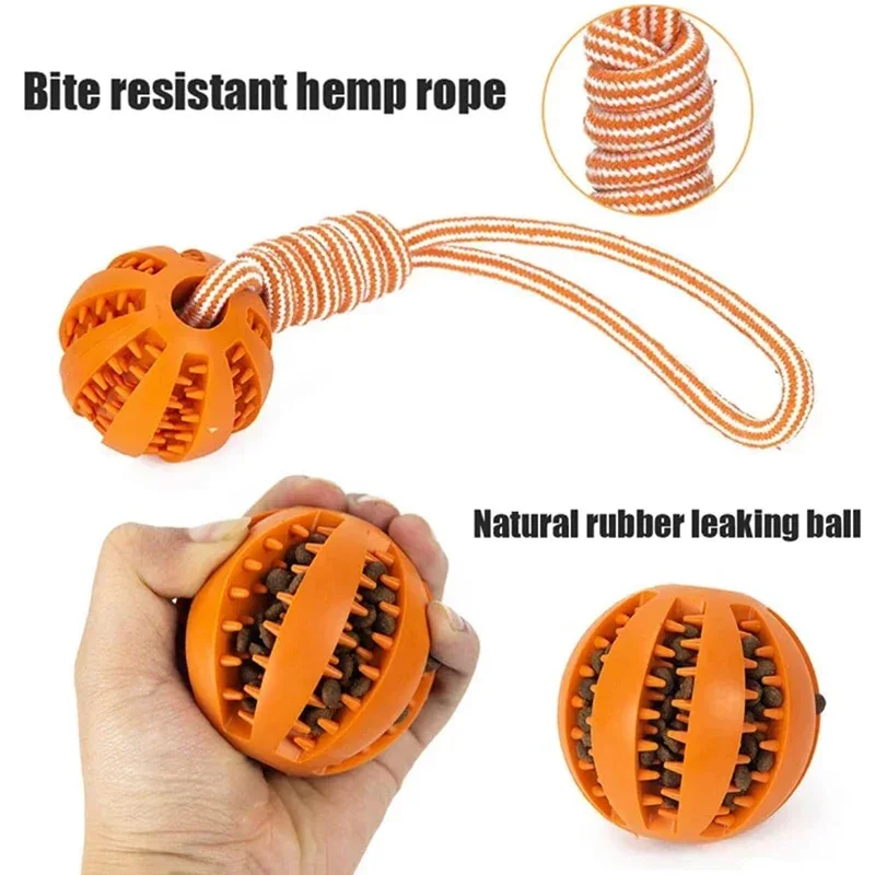 Interactive Puppy Toys Balls with Rope for Small Dogs Chew Teeth Cleaning Rubber Balls Pet Dog Rope Chew Toys Tug of War Playing