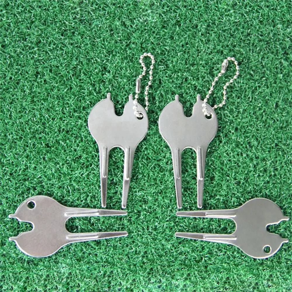 Zinc Alloy Divot Repair Tool with Bead Chains clean groove Golf Pitchfork Golf Putting lightweight Golf Green Fork Training Aids