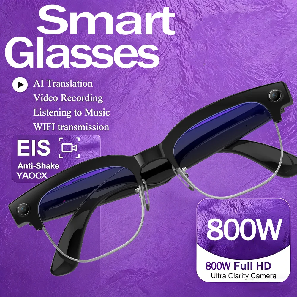 

2026 800W Camera Smart AI Translation Smart Glasses Take Photos Recognizing Objects BT Music Call Intelligent Recording Glasses