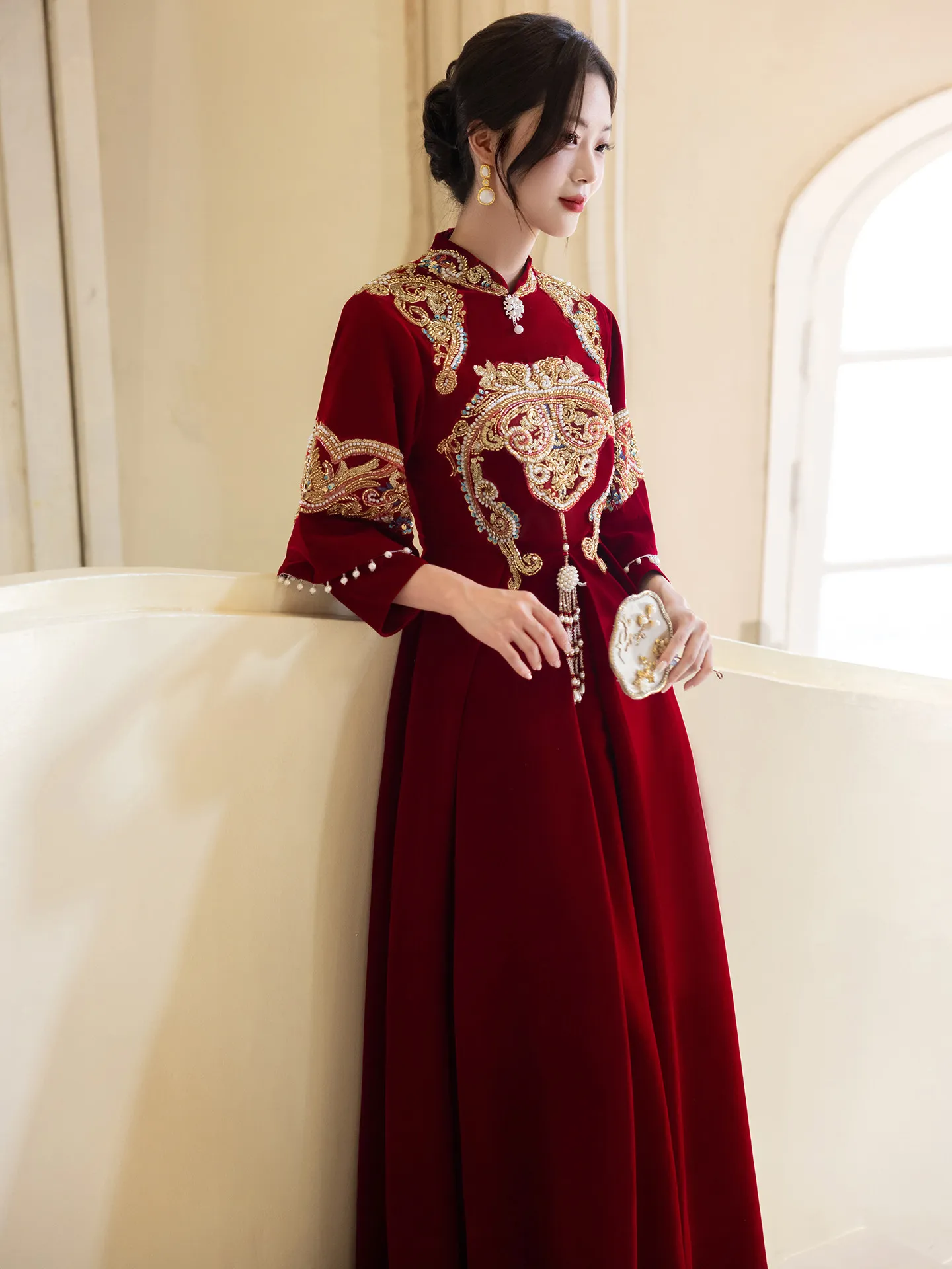 

Красное свадебное платье-ципао Yourqipao для беременных, новинка 2026 года, большие размеры, в китайском стиле, для помолвки и свадьбы