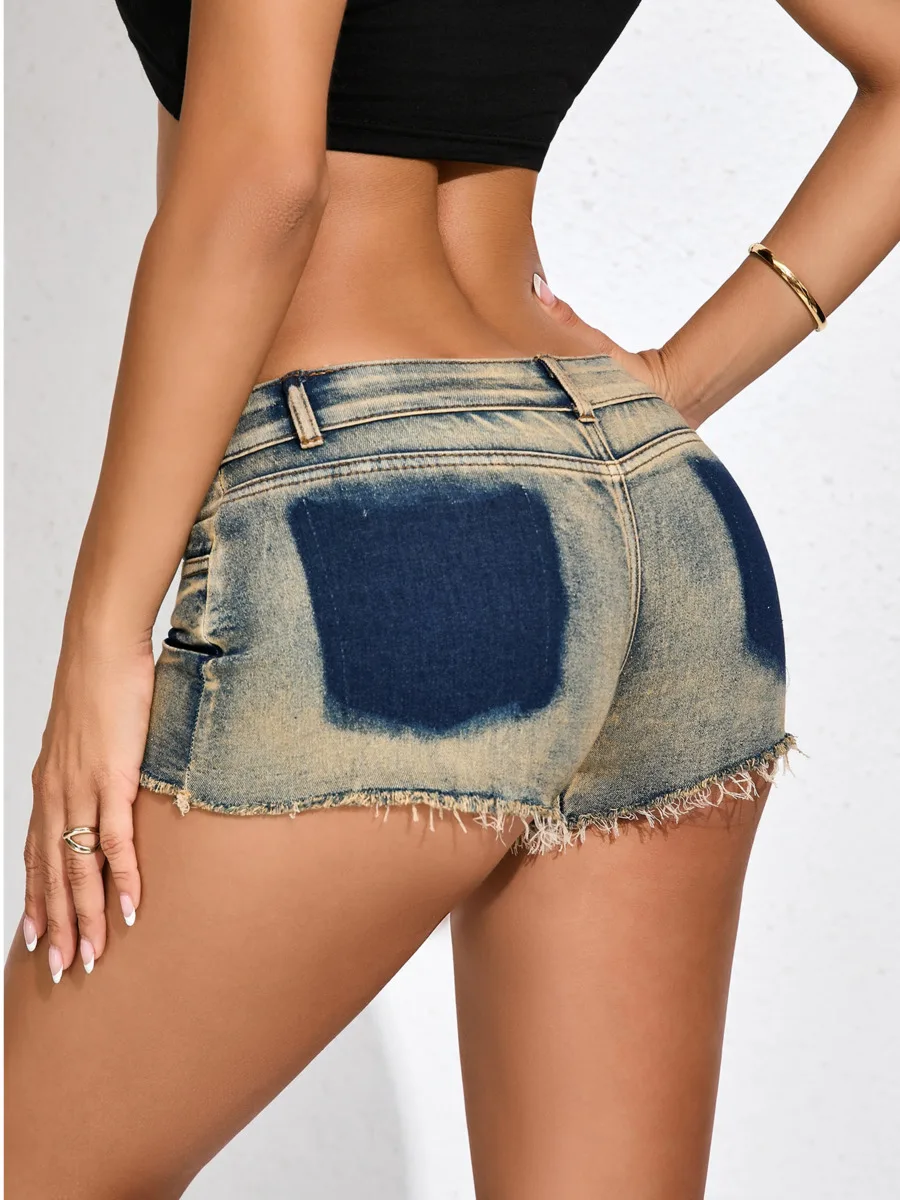 신상 여성용 로우 웨이스트 섹시 바 핫 걸 진 데님 쇼츠 핫 팬츠 찢어진 트렌디 패션 섹시 여성 쇼츠 블루 2025 신상 GHN0