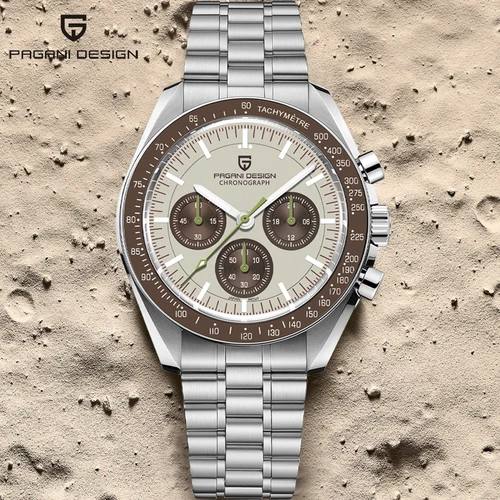 Imagen 2 del producto PAGANI DESIGN-relojes Saturn para hombre, camiseta nueva de lujo, reloj de cuarzo, cronógrafo bronceado claro, reloj de pulsera con cristal de zafiro AR, 2025