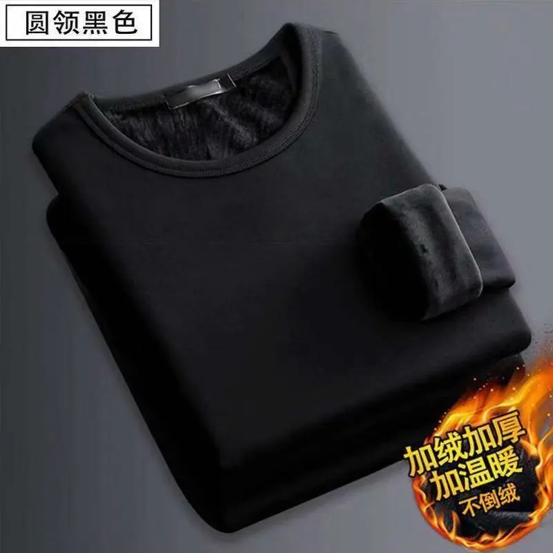 2024 Winter Plush and Thickened Warm Underwear for Men\'s V-neck T-shirt Autumn Plush Top and Base Thermal Shirt