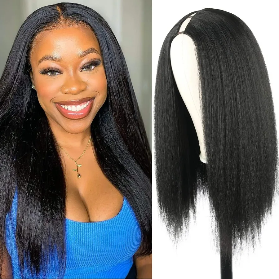 غريب مستقيم الخامس جزء شعر مستعار ترقية U جزء ياكي مستقيم الخامس على شكل الباروكات الاصطناعية ياكي الشعر الطبيعي الأسود لا ترك غلويليس Cl