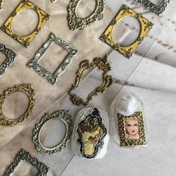 Baroque Retro Photo Frames 3D Nail Sticker Bronzing Hollow frame Slider Self-Adhesive Angel Oil Painting Manicure Decor Decal*N6