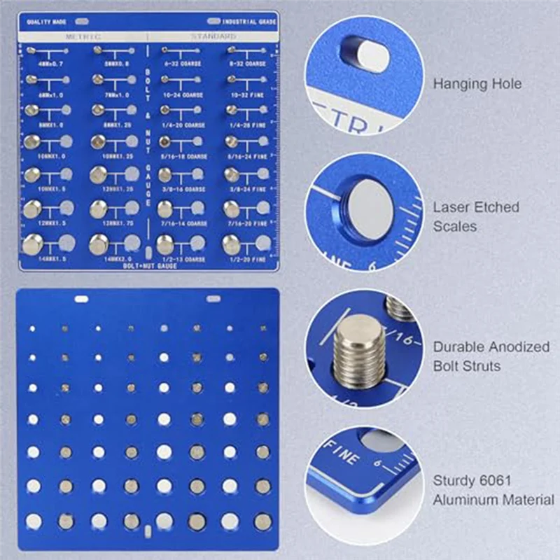 

Ultra Square Thread Checker, Nut And Bolt Thread Checker, Bolt Size And Thread Identifier Gauge,Bolt And Nut Gauge Durable (Blue