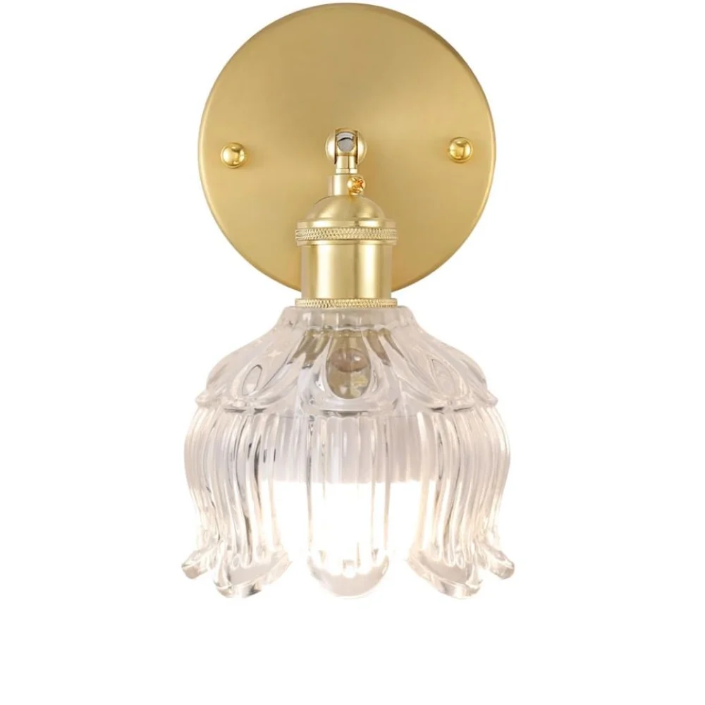 Up Down Rotate Clear Flower Glass LED Wall Lamp Amber Glass Dimmable Copper Wall Light Fixtures Reading Nook Energy Saving