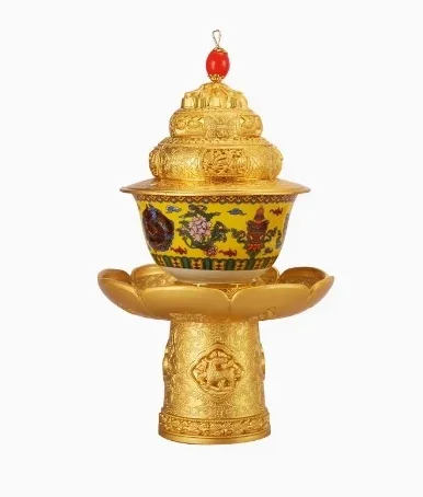 Porta tè tibetano, tazza per acqua sacra omaggio in lega di gemme intarsiate, ciotola in porcellana con pittura Tatrica, altari buddisti decorativi da tavolo