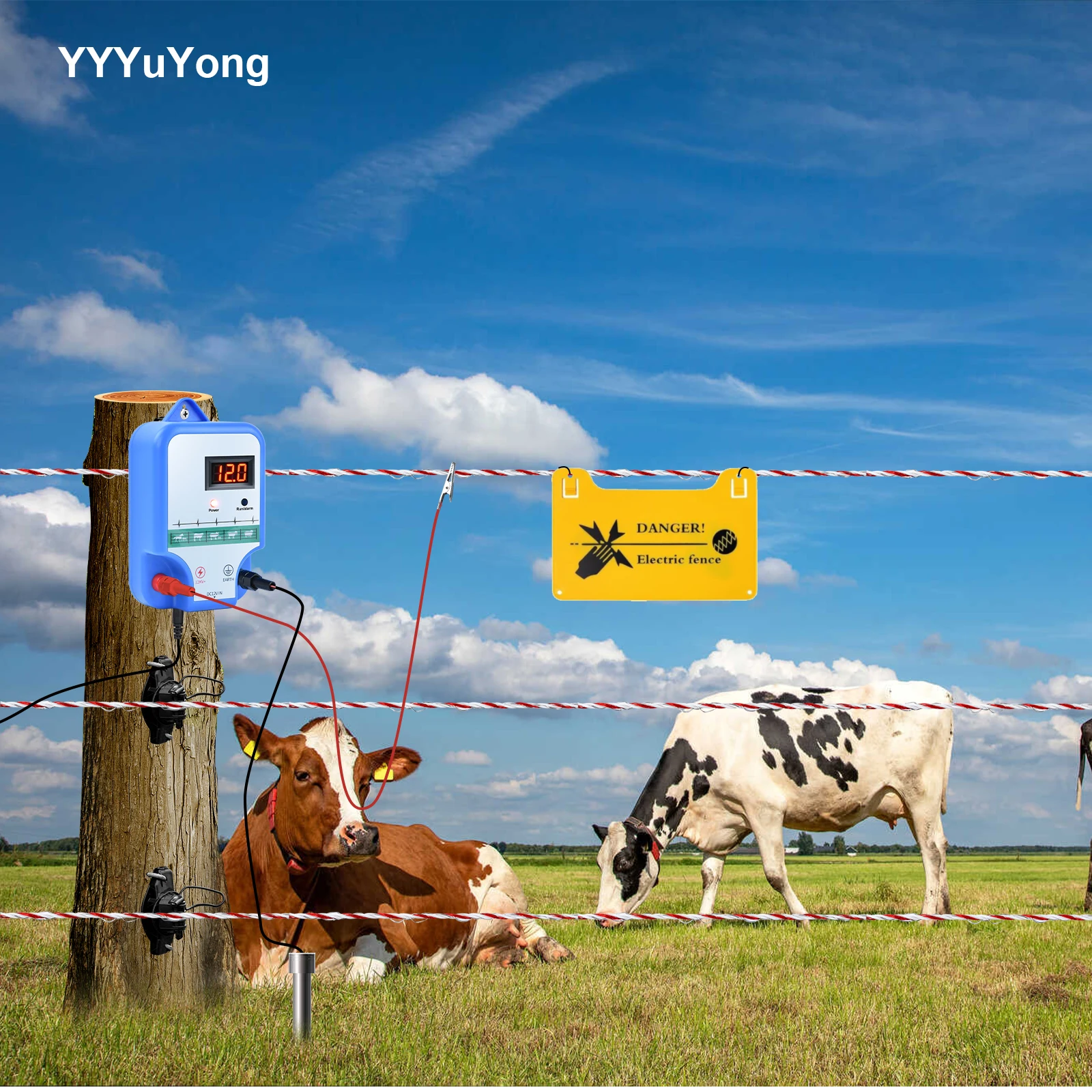 15KM Electric Shepherd Fence Energizer for Cattle Animals Dog Farm AC Powered Pulse Voltage Outdoor Waterproof Electric Fence