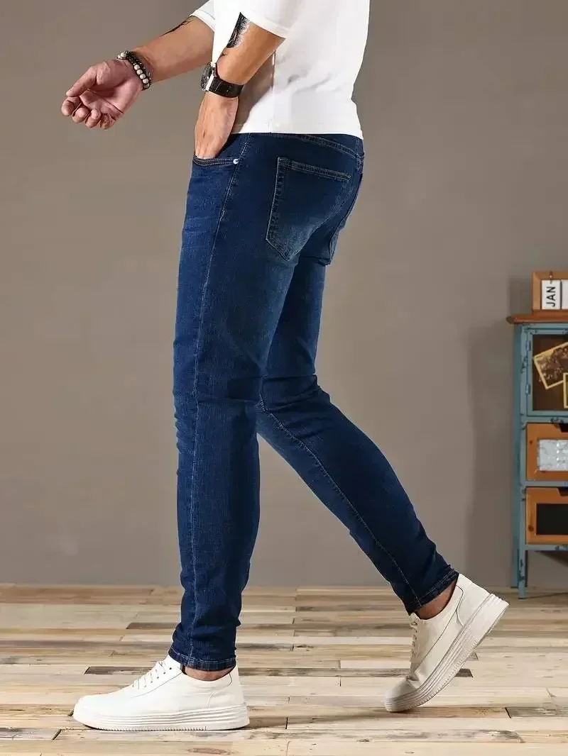 Spring New Mens Slim Fit Classic Skinny Jeans Casual Street Style Casual Mens Skinny Jeans Male Slim Fit Pencil Denim Blue