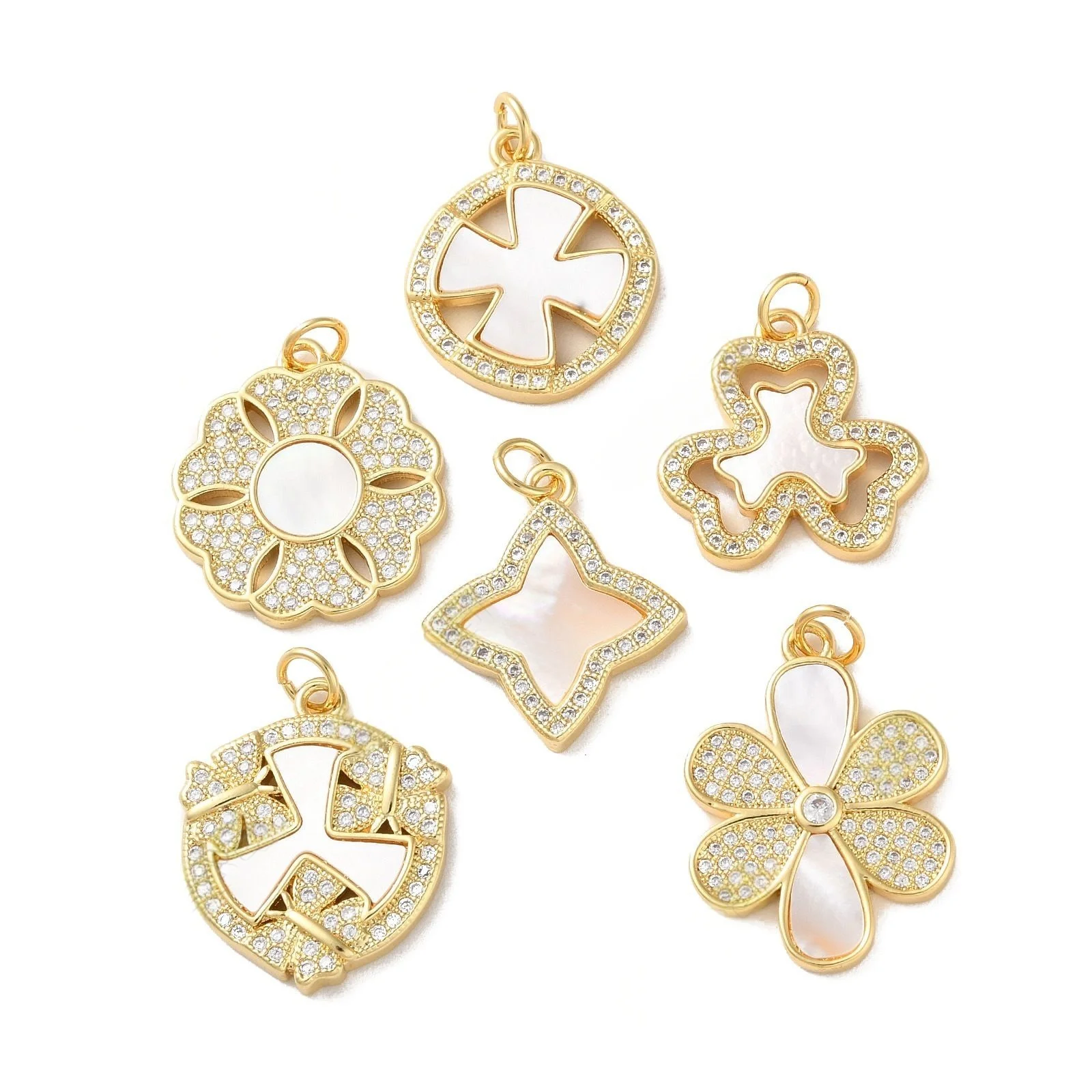 

5pcs Clear Cubic Zirconia Pendants with Shell Real 18K Gold Plated Star Clover Charms for DIY Jewelry Necklace Earring Bracelet
