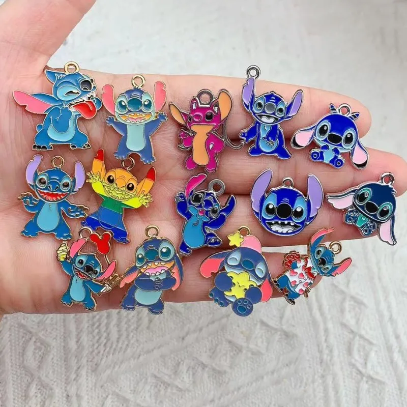 10pcs Stitch Charm for Jewelry Making Enamel Colorful Anime Cartoon Pendant for DIY Jewelry Necklace Earrings Bracelet