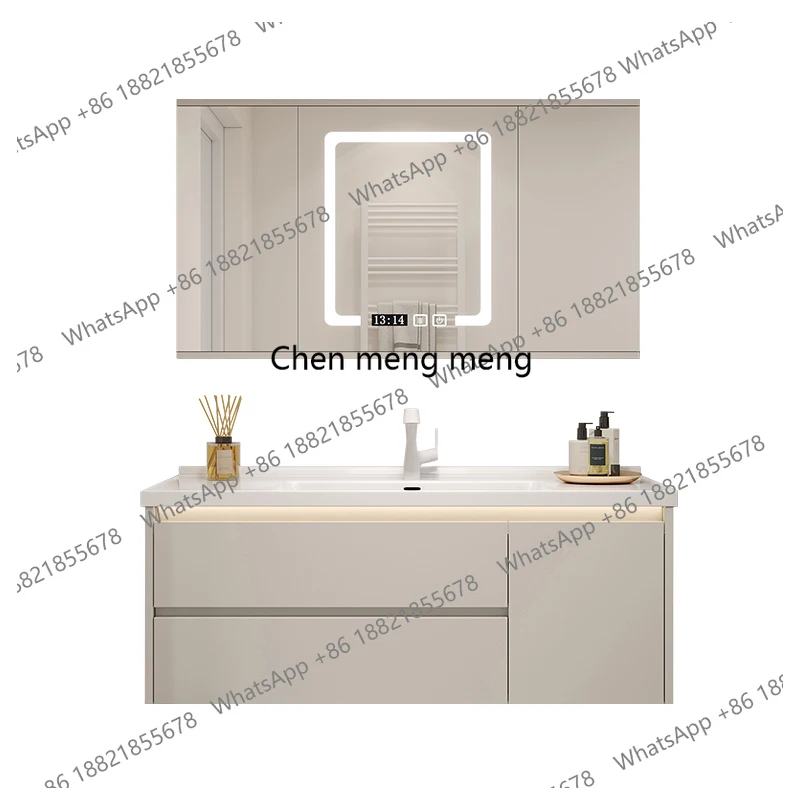 

Nordic Cream Style Mirror Cabinet Sliding Ceramic Integrated Basin Cabinets Storage Bathroom Furniture Cassettiera Bagno