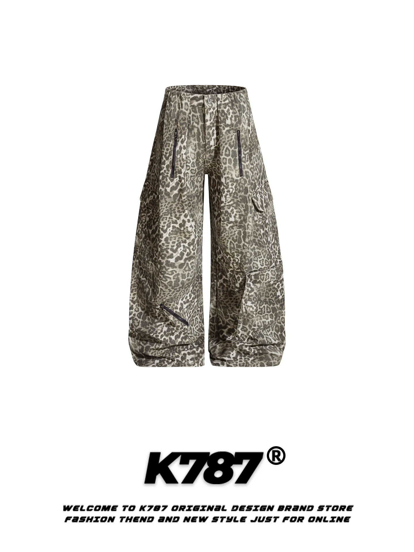 

K787 American Retro Camouflage Work Pants High Waist Wide Leg Men's Women's Loose Casual Trousers Casual Sle Cotton Pants
