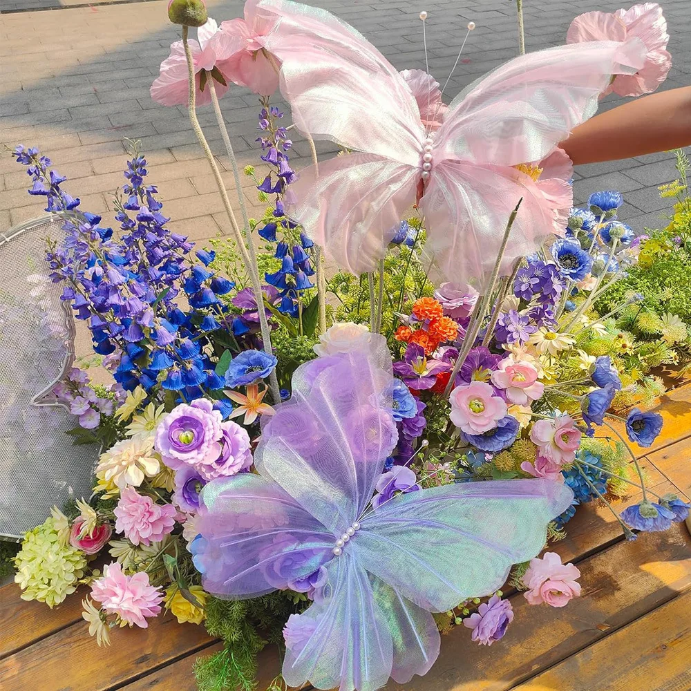 50cm Seidengarn Künstlicher Schmetterling 3D Outdoor Einkaufszentrum Hochzeit Festival Dekoration Hohle Große Hängende Tüll-Schmetterlinge – Detail 2