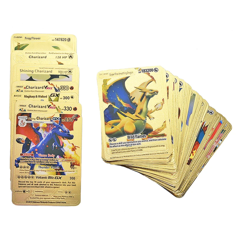 Goldene pokemon buchstaben spanisch französisch englisch pikachu pokémon gx vmax karten charizard seltene trainer sammel karten kinderspiel zeug