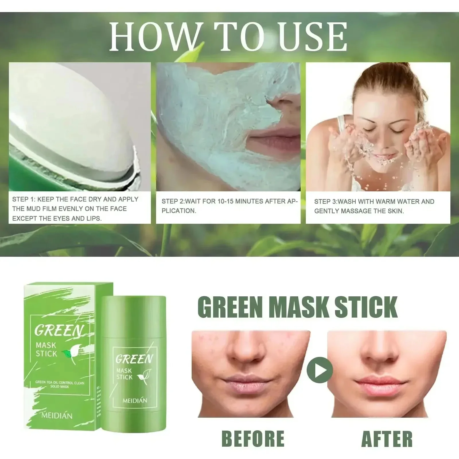 Original Facial Remove Blackhead Green Tea Solid Mask Treat Acne Blemish Black Dots Clean Stick Cream Shrink Pores Skin Care ﻿