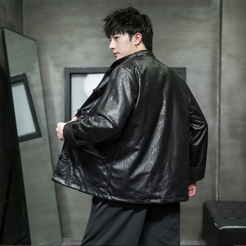 

Men's Suede Jaet Snake Skin Embroidery Large Size Trendy Outerwear Spring Autumn Chinese Sle irt Youth ular Long Sle...