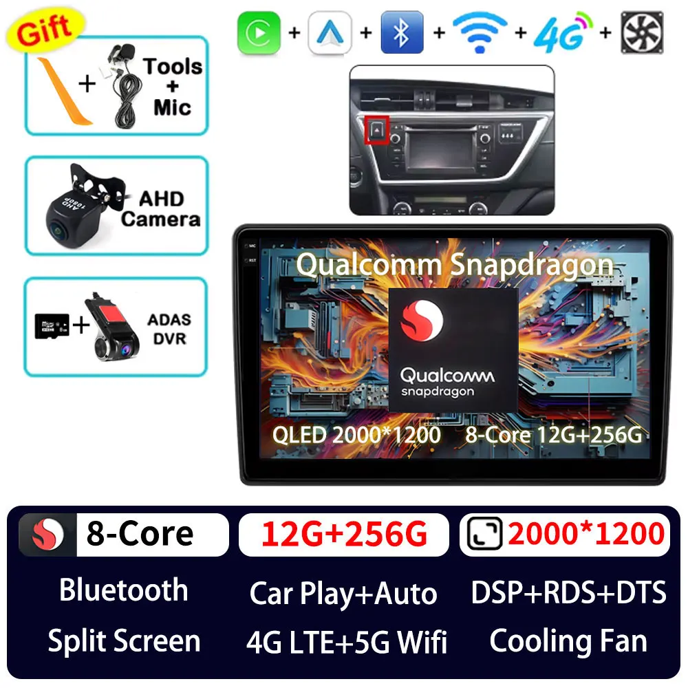 Android 15 Carplay voor Toyota Auris 2013 2014 2015 2016 Corolla E160 E170 LHD 360 camera 5G WIFI autoradio BT videospeler QLED